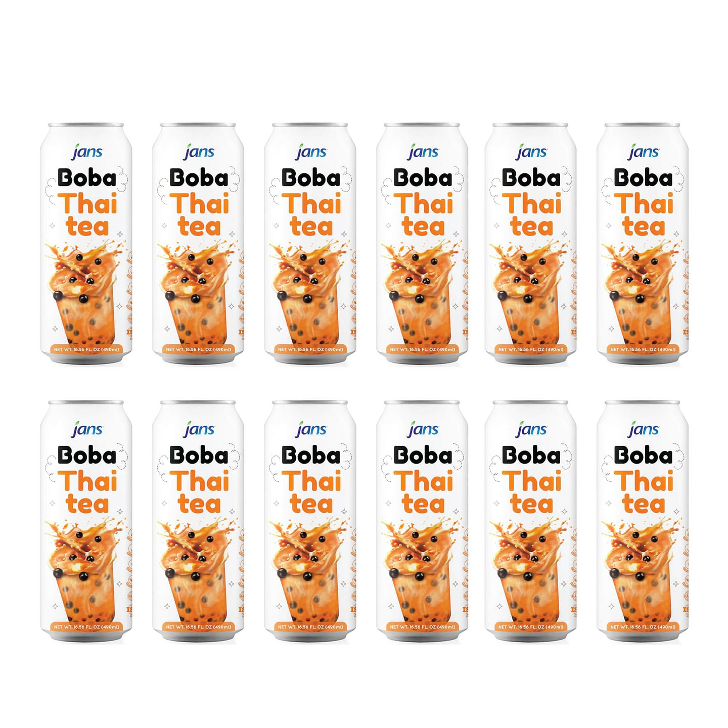 Jans – Boba Milk Tea Thai Tea – Pack of 12 16.9 fl.oz*12 pack