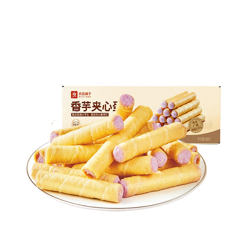 良品铺子香芋夹心蛋卷夹心饼干椰子卷400g*1盒装