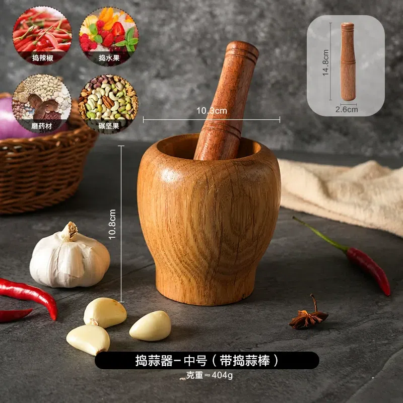 Solid wood garlic mortar Medium size 1 count
