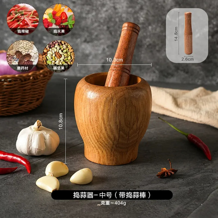 Solid wood garlic mortar Medium size