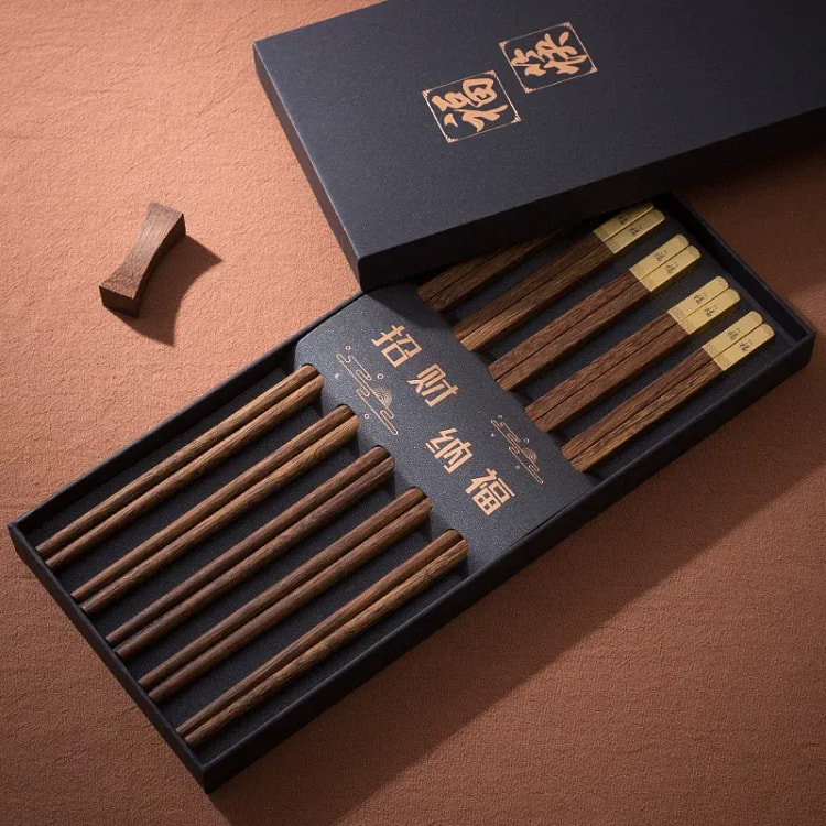 天然实木筷子无漆无蜡25CM鎏金福字鸡翅木5双 200 克