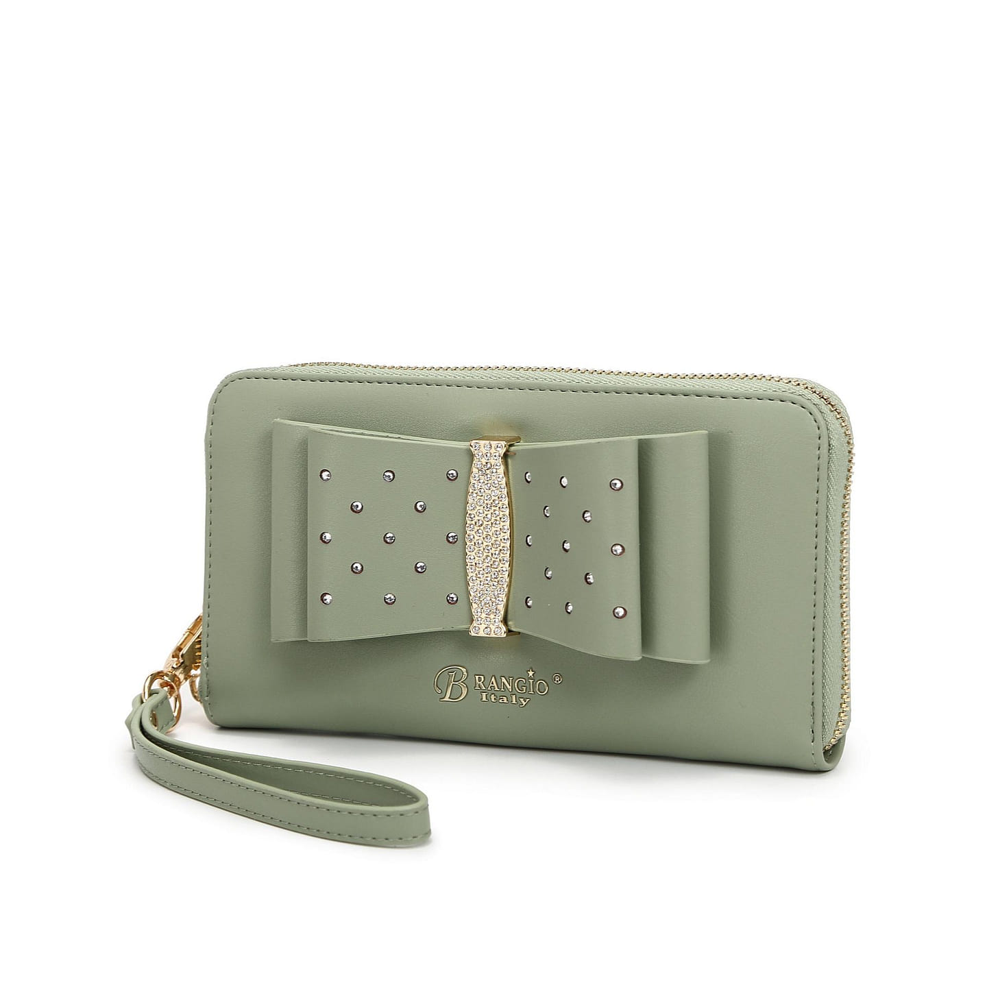 Ribbon Romance Multi-Pocket Rhinestone Green Wallet [RKW4268-GN] 1 each