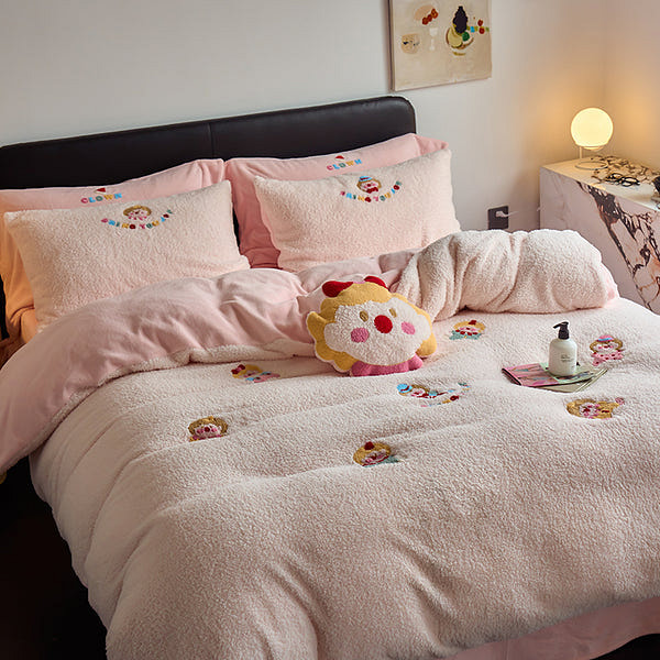 LULLABUY 臻柔暖眠牛奶绒毛巾绣床上三件套 Twin Size 兜兜公主