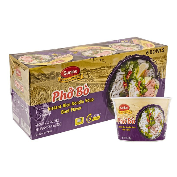 [Sunlee] Beef Instant Rice Noodle Soup - 6 Bowls 3.35 oz*6 pack