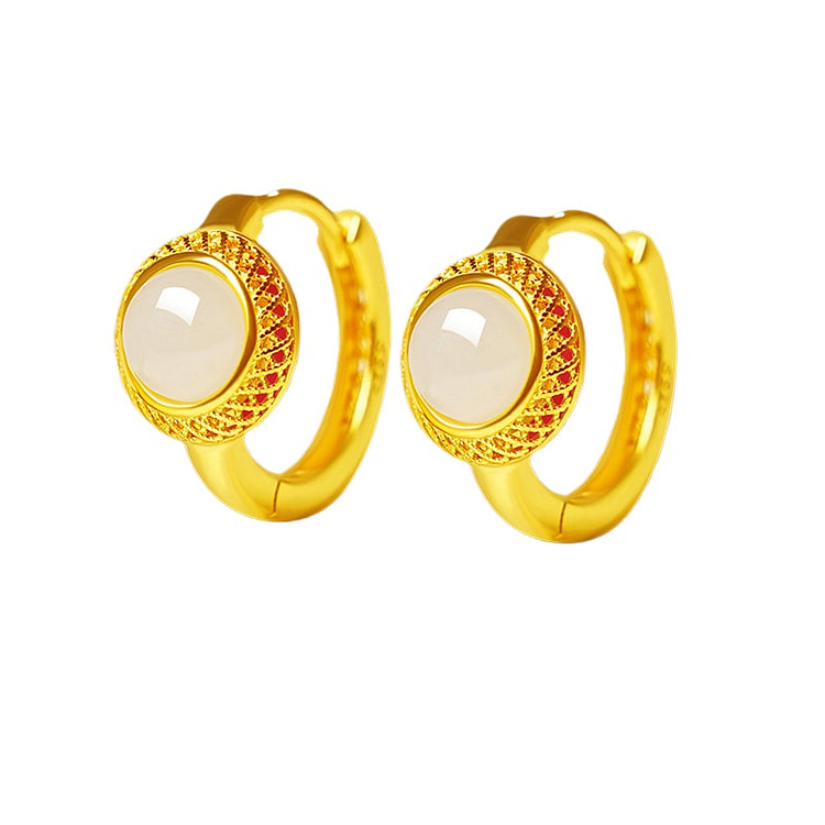 宫里上新 和田玉耳环耳饰 玉润金福 8*12mm 1 盒