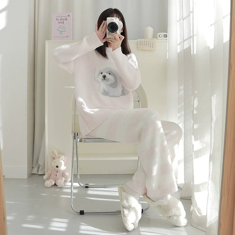 LULLABUY 云柔暖意牛奶绒睡衣套装 均码粉色