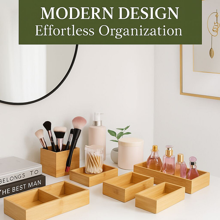 5-Piece Bamboo Drawer Organizer Set