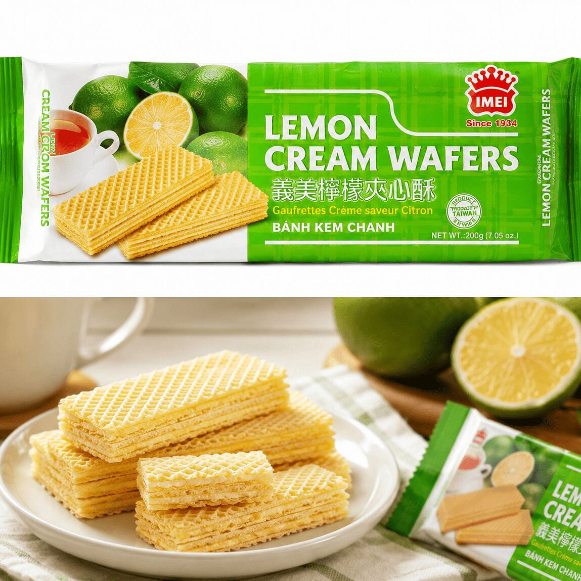 Taiwan IMEI Lemon Cream Wafers 200g 3.39 box