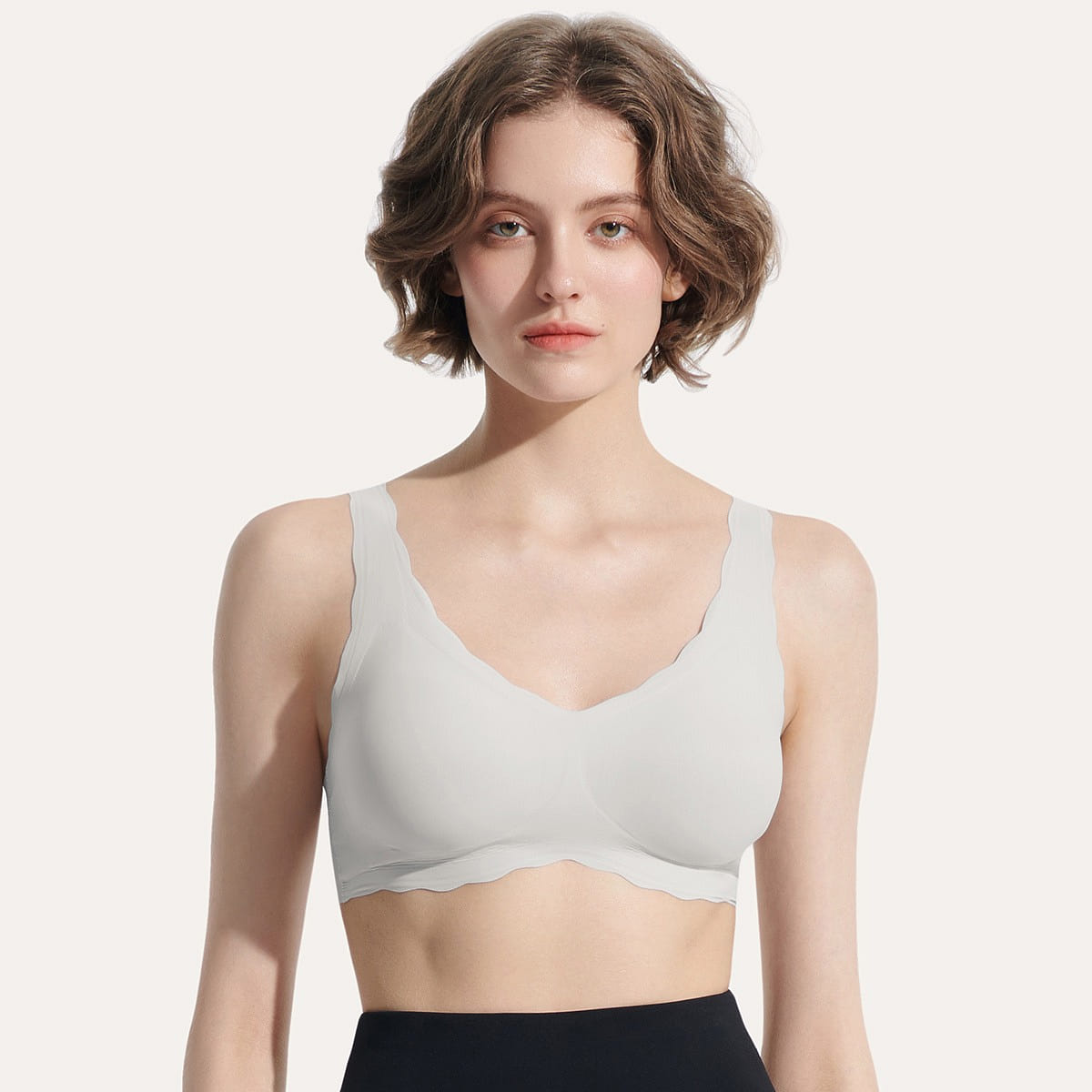 Ubras Women’s Wireless Deep-V Wavy-Edge Vest Bra. Free Size Grey Color 1 each