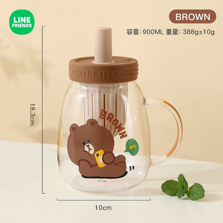 玻璃杯茶水分离水杯大容量高颜值女吸管直饮杯 布朗款