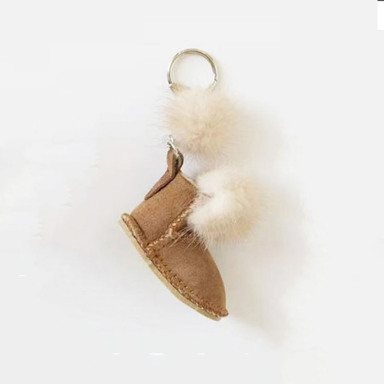 Luxury Mink Fur Boot Keychain with Pom Poms 1 count