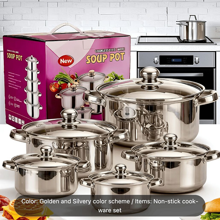 10pcs Stainless Steel Cookware Set, Non-toxic Cook 1 pack