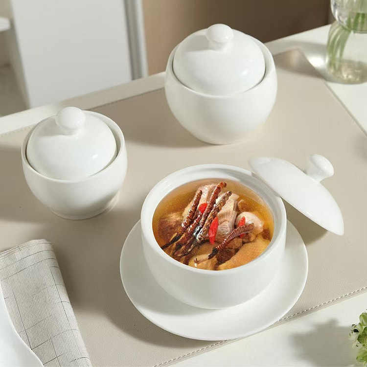 White Porcelain Crock Pot Bowls Lead Free Chrome L