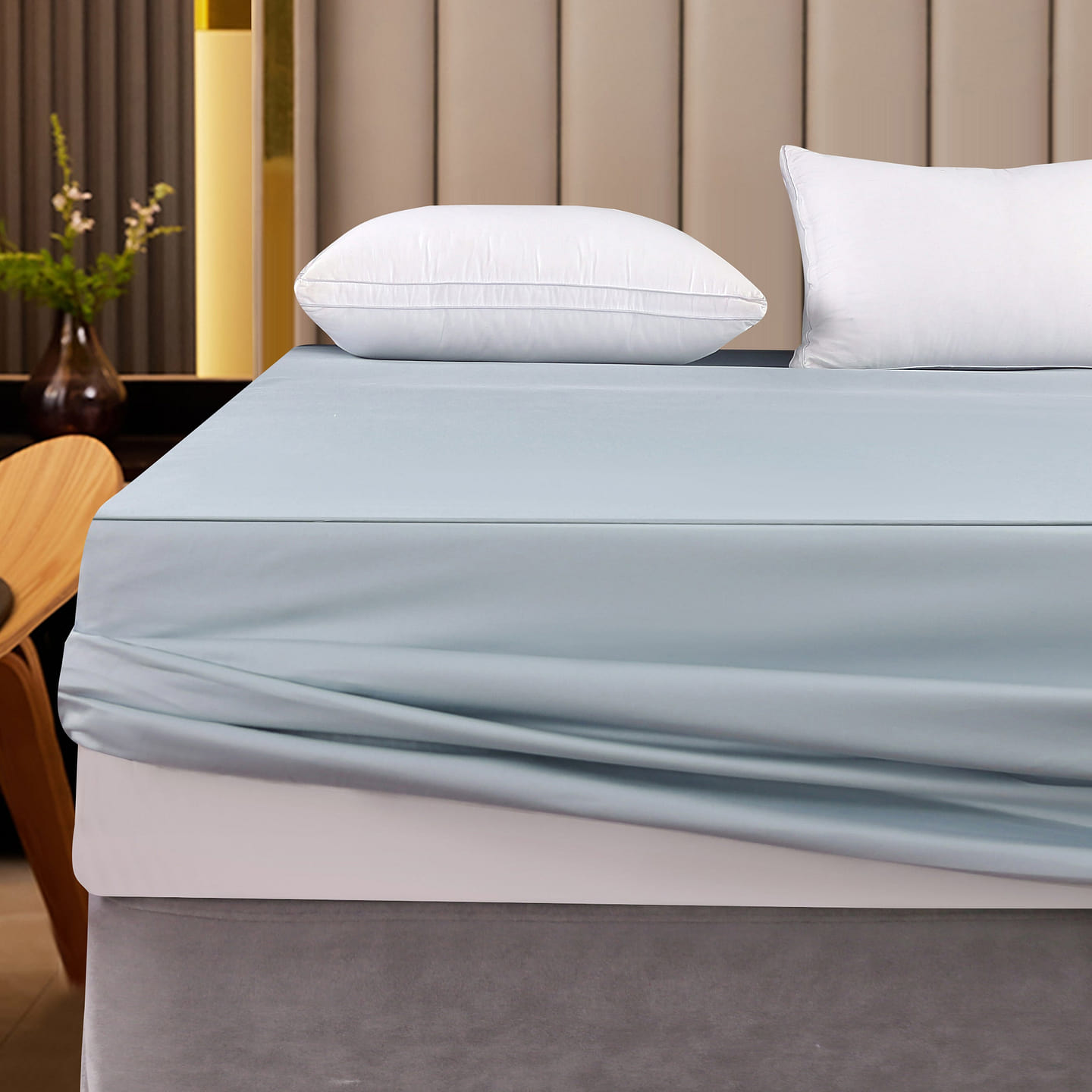 Long-staple Cotton Fitted Sheet, Misty Blue Twin XL (39x 80 x 16) 2 lb