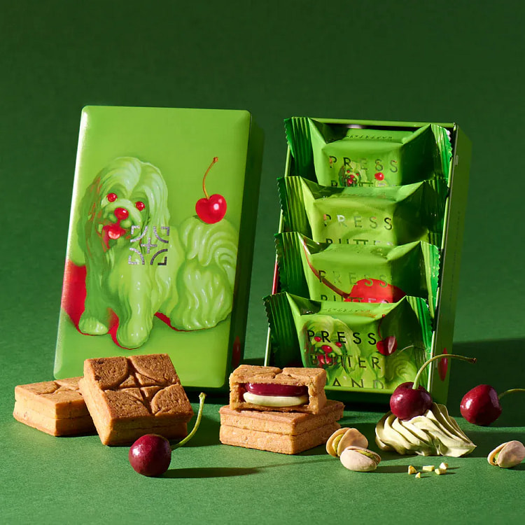 PRESS BUTTER SAND Cherry Pistachio Cream Cookies 1 box