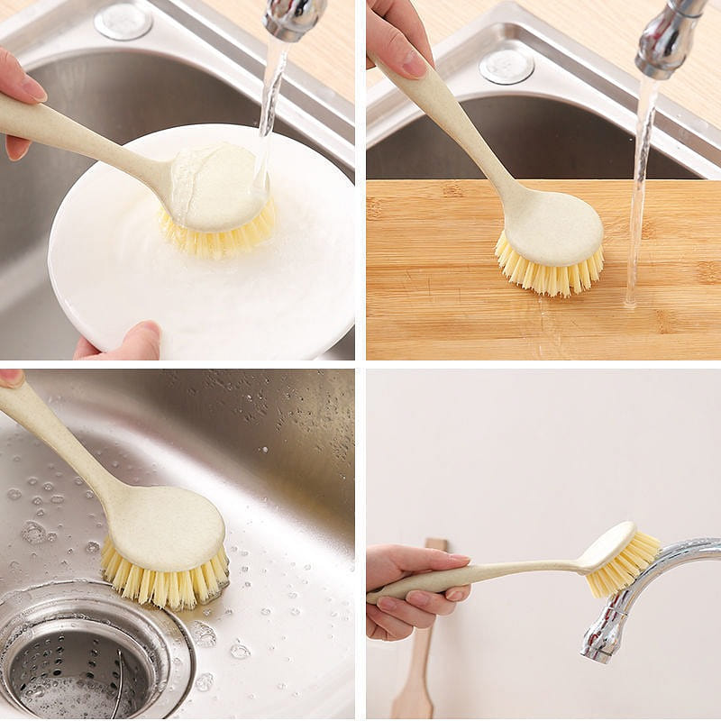 Multi functional wooden handle kitchen cleaning pot brush, non greasy long handl 1 each