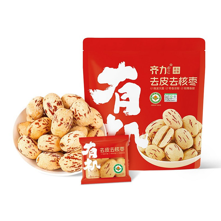 齐力有机去皮去核枣特级红枣去皮无核即食养生零食干货 225 克