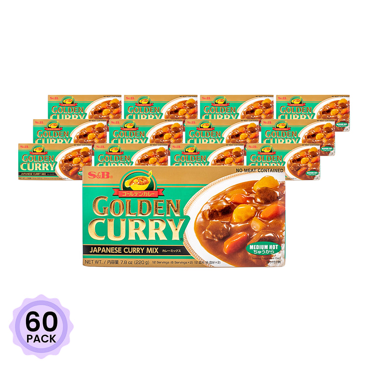 S&B Golden Curry Japanese Curry Mix, Medium Hot 7.8 oz*60 pack