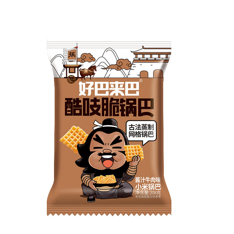 好巴来巴 酷张飞小米锅巴牛肉味休闲零食特色小吃208g*1袋