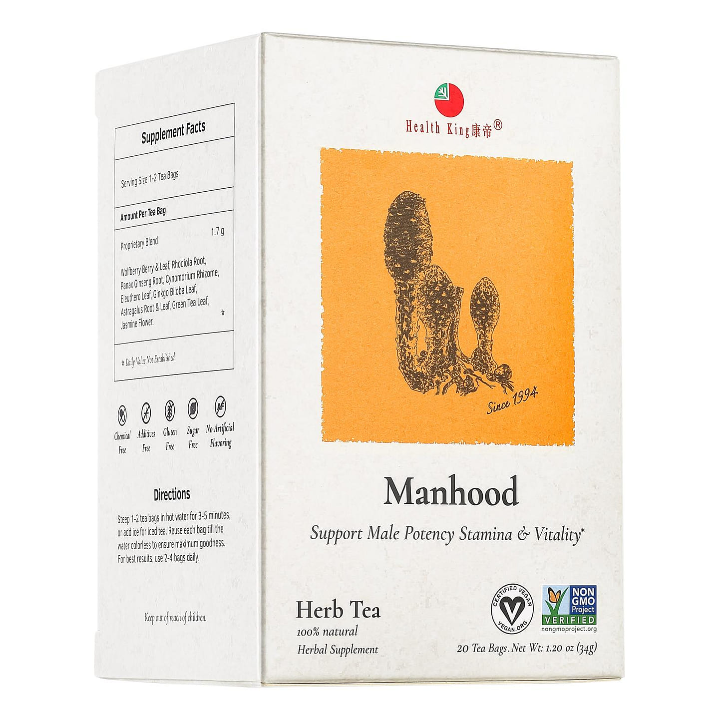 Health King Manhood Herbs Tea-Support Male Potency Stamina & Vitality 1.2 oz