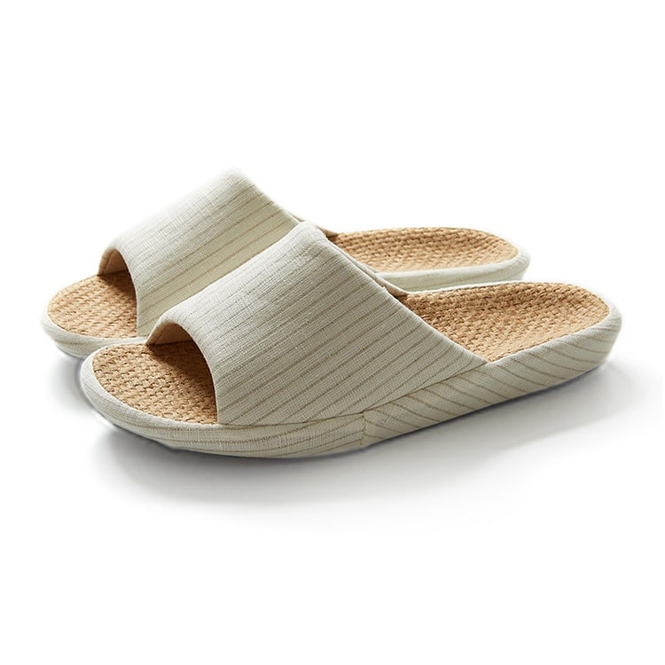 [Beige 37-38] Japanese thick sole linen slippers