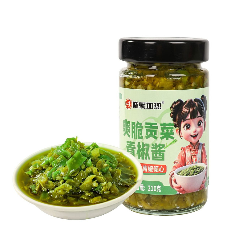 味爱加热鲜脆贡菜青椒酱辣椒酱下饭蘸料酱210g 210 克