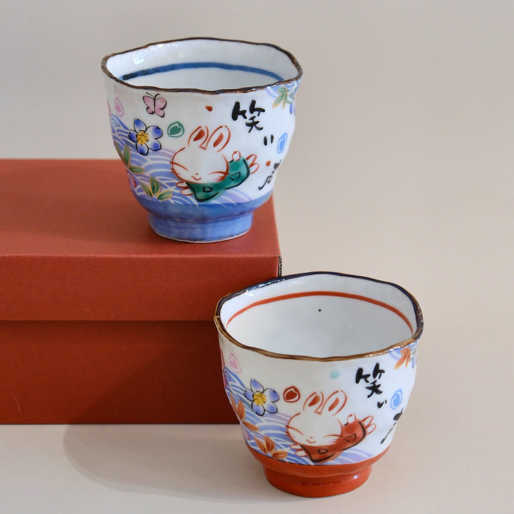 夕立窑 清流桜うさぎ 一对手握杯（礼盒装） 1 个