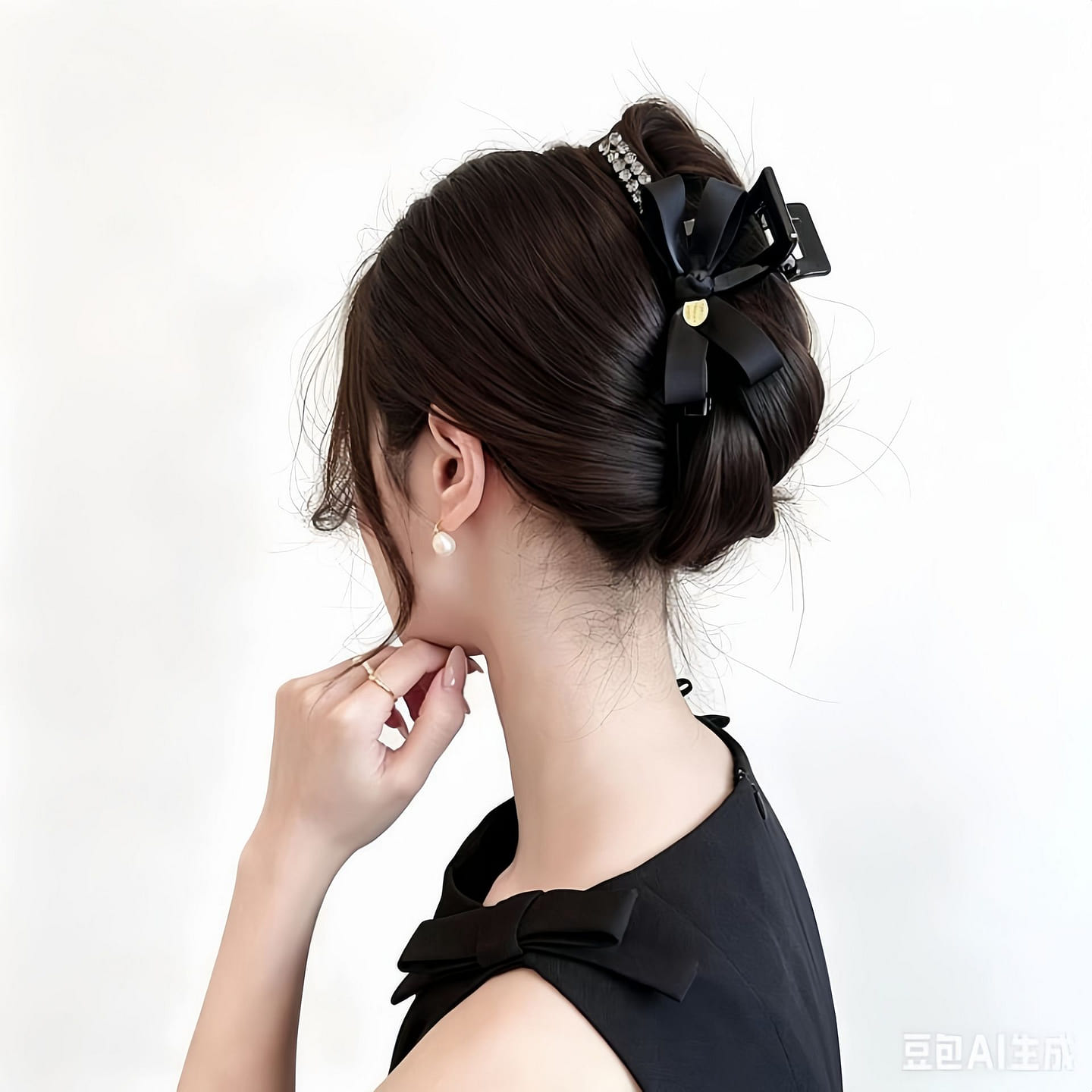 GOLICC Black Rhinestone Bow Hair Claw 1pc 1 each