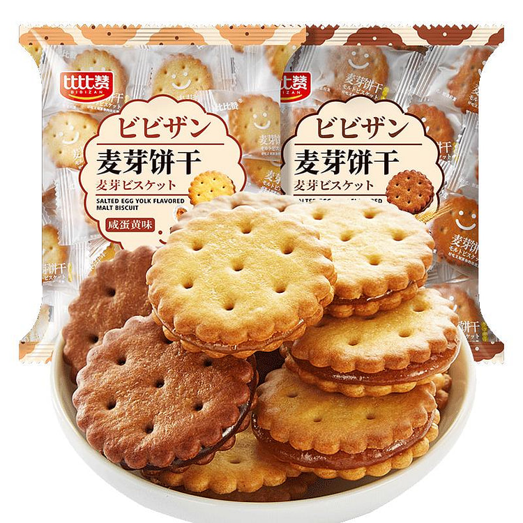 比比赞咸蛋黄麦芽夹心饼干单独小包装小吃270g*1
