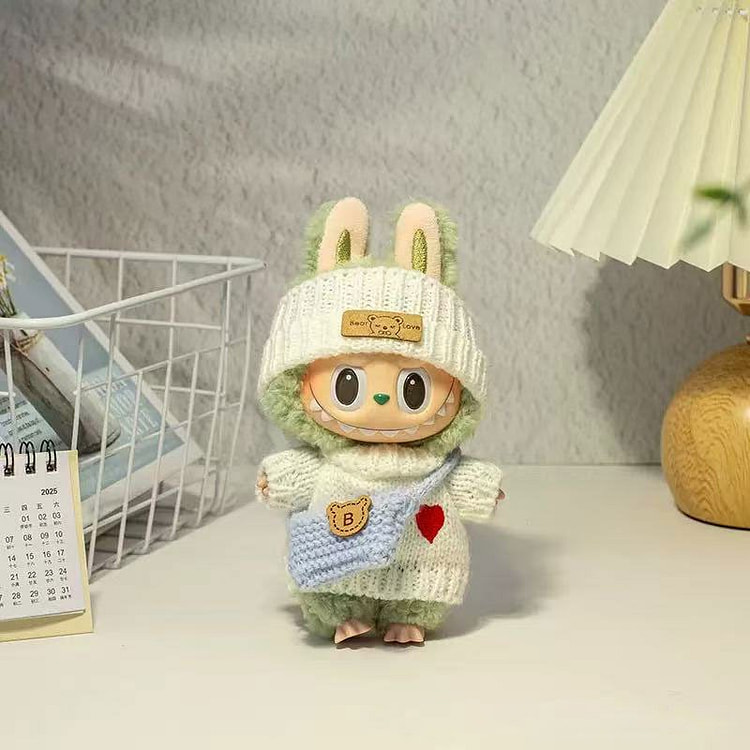 拉布布玩偶娃衣一二三代通用奶瓶背带裤套装-奶油