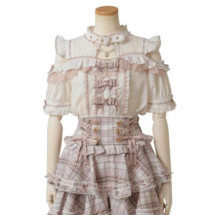 LizLisa Bow Collar Shirt White Pink F 1 each