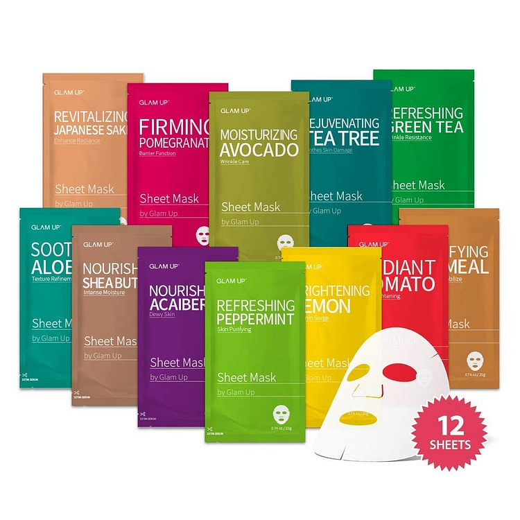 GLAM UP Premium Facial Sheet Mask 12 Combo 12 pack