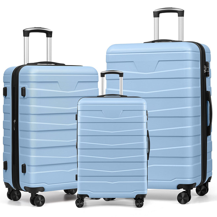 3 Pcs Luggage Set, 20% Expansion Zipper- LightBlue