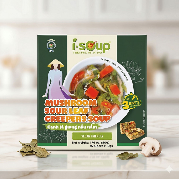 ISoup Mushroom Sour Leaf Soup Vegan Friendly 50g 1 box