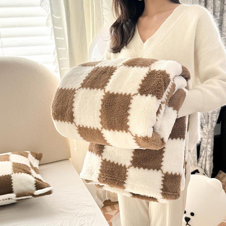 格子款长绒毛毯 咖色200*230cm 2000 克