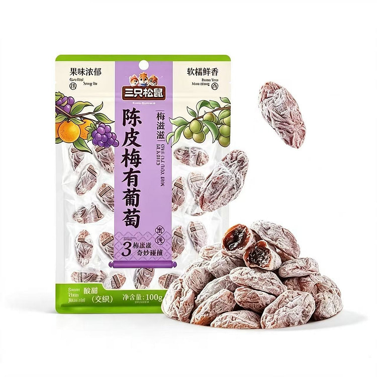 三只松鼠 陈皮梅有葡萄 果脯蜜饯酸甜零食 100 克