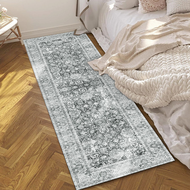 2x6 ft Low-Pile Ultra-Soft Distressed Rug - Grey