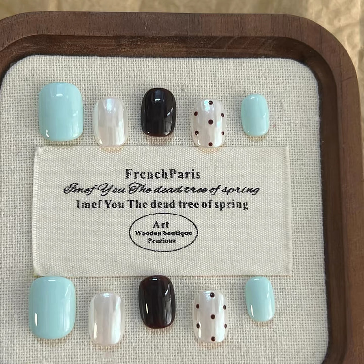 Mint Blue Polka Dot Color Block Press-On Nails 1 count