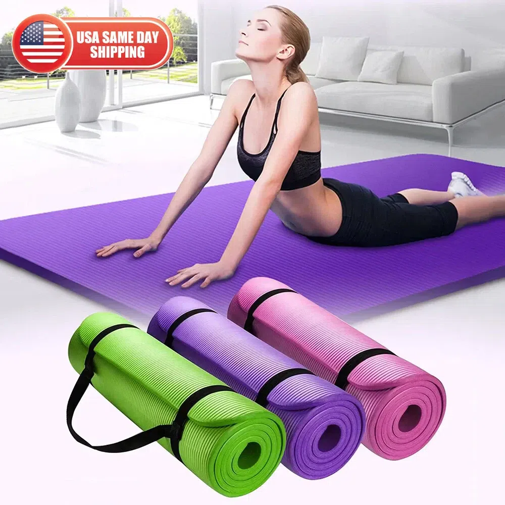 Exercise Yoga Mat 1/2-Inch Thick w/Carry Strap Gym 1 box
