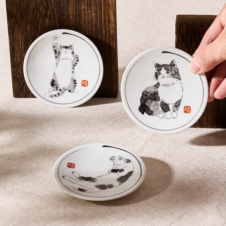 Neko Ukiyo-e Plate Set (3 Plates)