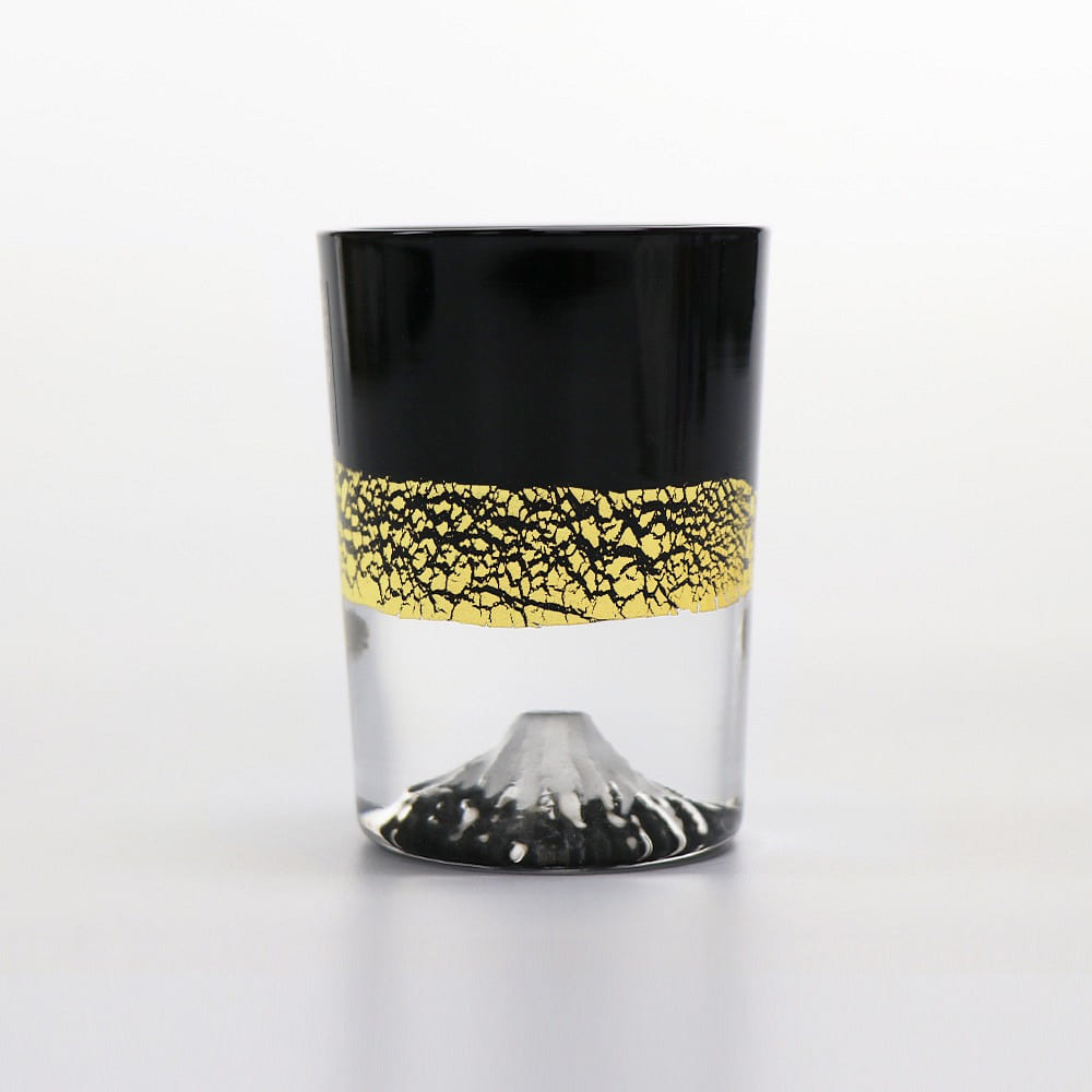 Tajima glass Handmade Mt. Fuji Gold Leaf Cup (Black, 2.9fl-oz) Made in Japan 1 count