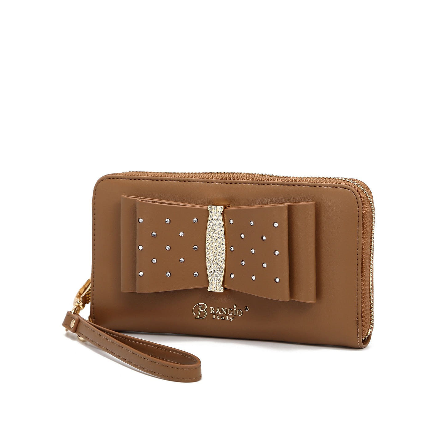 Ribbon Romance Multi-Pocket Rhinestone Brown Wallet [RKW4268-BN] 1 each