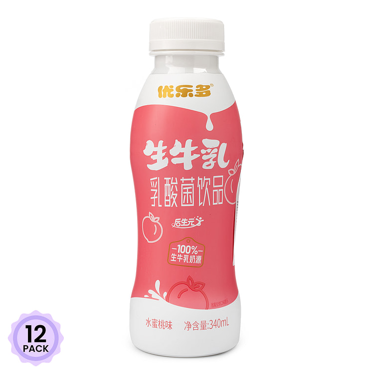 Youleduo Raw Milk Lactobacillus Drink (Peach Flavor) 340 ml*12 pack