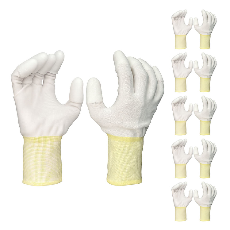 白色尼龙手套 - 白色 PU TOP 涂层 S 5 个