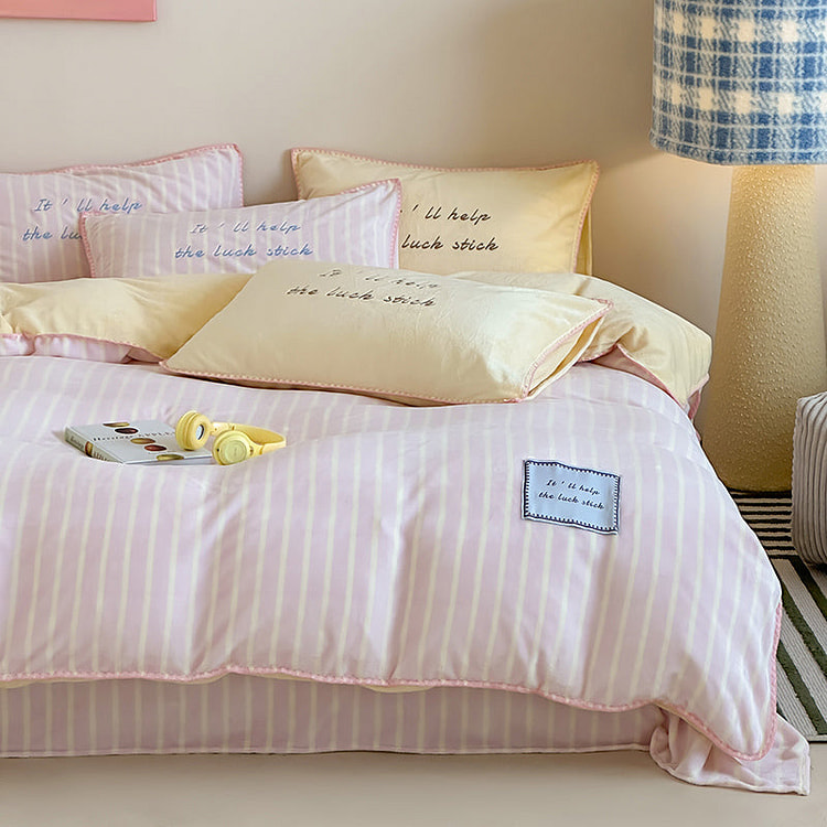 Fresh Gingham Bedding Set PinkCream-Queen