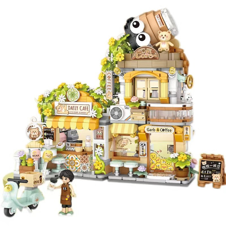 【中国直邮】 FOXTAIL 熊猫积木 街景/建筑模型/diy拼装玩具/小颗粒/儿童/生日礼物-小熊咖啡 1盒*|预计到达时间3-4周