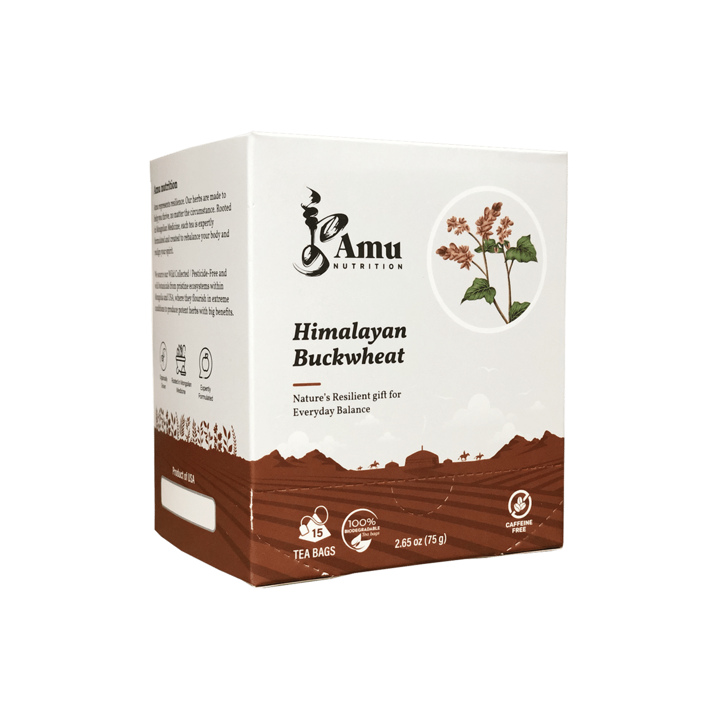Amu Nutrition - Mongolian Buckwheat Tea- Non Plastic15 Teabags 2.65 oz