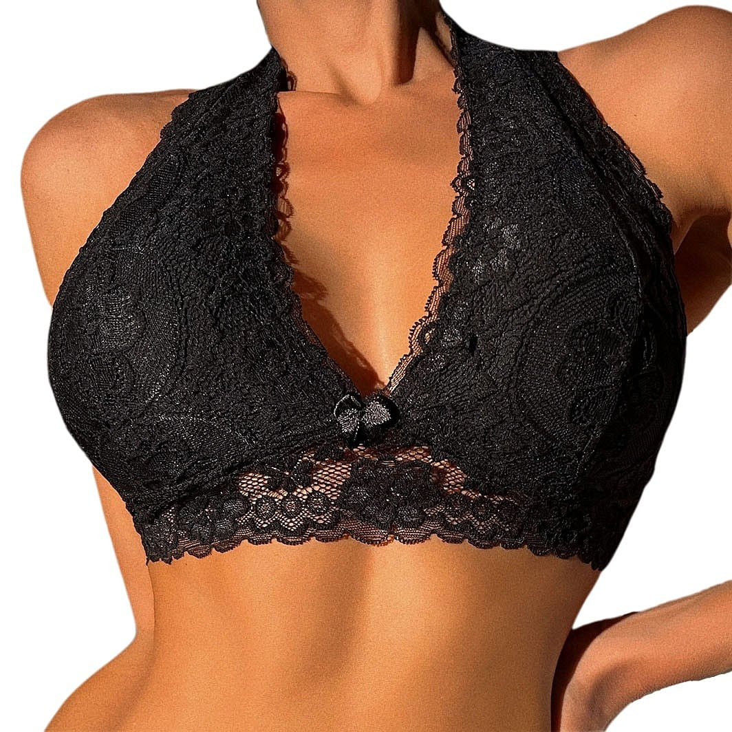 Women sexy lace halter bralettes Black bra Size L 50 g