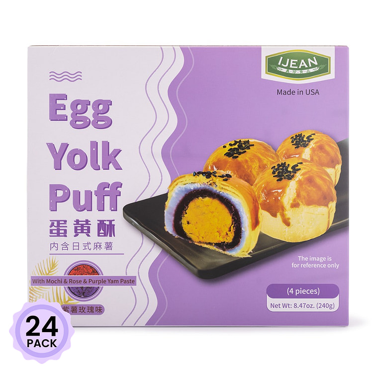 IJEAN Egg Yolk Puff with Mochi, Rose and Purple Yam Paste 240 g*24 pack