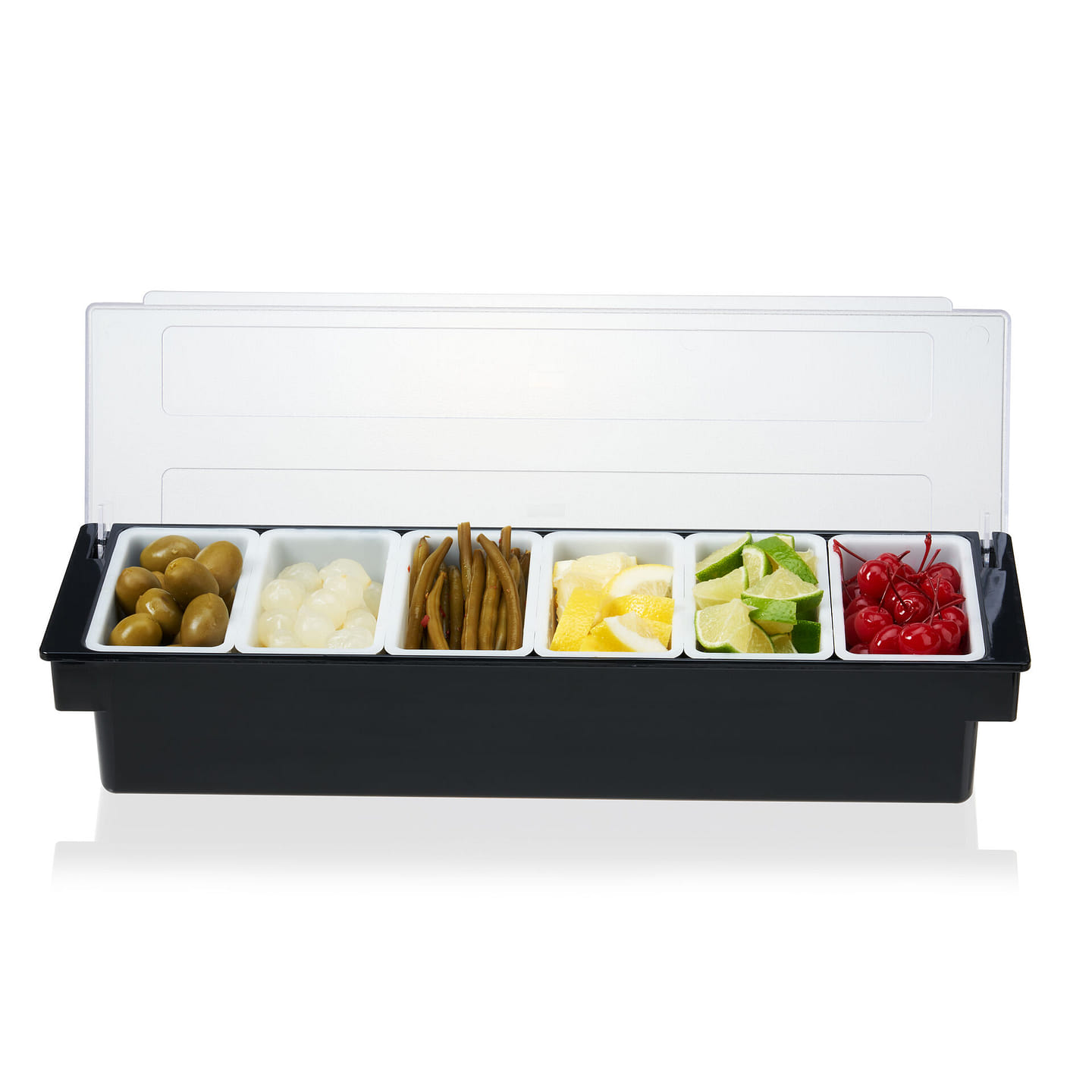 True Garnish Tray - 6 Removable Inserts and Ice Reservoir, Bar Caddy with Lid for Garnishes, Bartender Accessory for Cocktail Recipes, Plastic 1 each